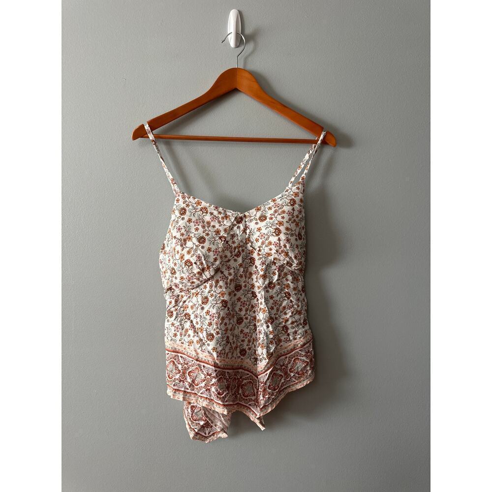 Boho Romper Womens XXL Floral Paisley Flowy Overlay Spaghetti Strap Festival